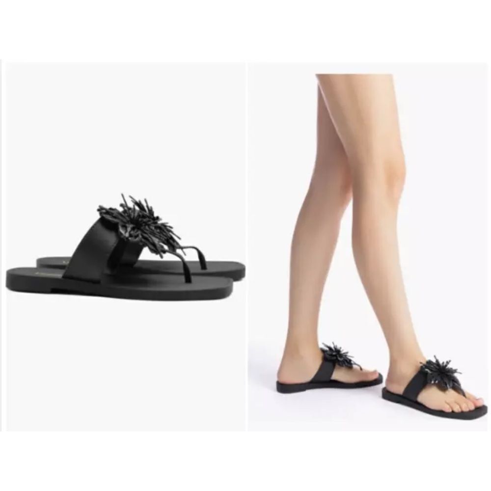 Larroud’e Hibiscus Sandal Black Flower Flip Flop Sandal/Dust Bag size 6/7